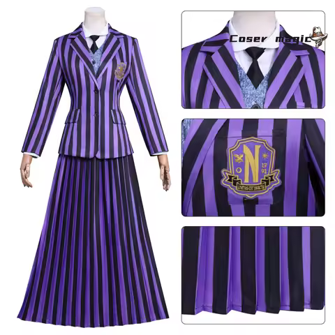 Wednesday  Enid Cosplay Purple women's striped Costume Uniform Halloween Carnival Party Christmas Pl