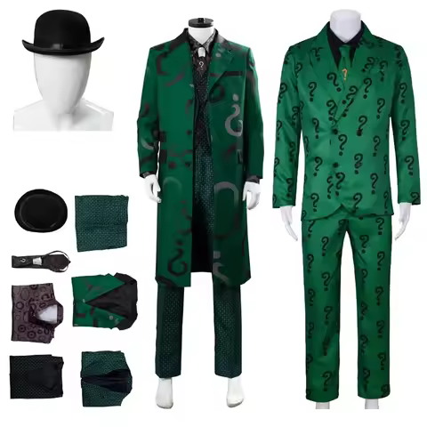 TV Riddler Cosplay Costume Fantasy Uniform Shirt Coat Pants Tie Mask Adult Men Outfits Halloween Car