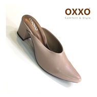 OXXO รองเท้าแฟชั่น หน้าเรียว หุ้มหัว เปิดหลัง รองเท้าหัวแหลม สูง2 นิ้ว วัสดุหนังพียู หนังนิ่ม ใส่สบาย FF3092