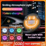 4PCS Solar-Powered LED Smile Car Atmosphere Light Suction Cup Neon Light 7 Colors 300mAh USB-C Charg