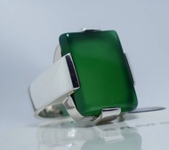 綠色Aqeeq 男款 深色葉門Aqeeq Yamni Akik Yaman Aqiq 925純銀