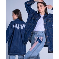 BATIK TRUSMI Denim Life Series Jaket Panjang Wanita Denim Kombinasi Batik Mega Mendung