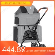 PETORIA Pet Stroller Lightweight Cat Stroller Folding Double-Layer Cat Stroller Detachable Cat Cage