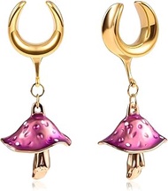 2PCS Cool Stainless Steel Fashion Purple Mushroom Dangles Ear Tunnels Plug Hangers Ear Gauges Ear St