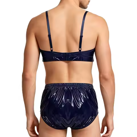 Men Metallic Glossy Bikini Swimwear Two Pieces Swimsuit No-pad No-wire Bralette with Briefs Beach Ba