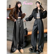 High-Waisted Pants Straight-Leg Beautiful Leather Pattern Back Smock Soft Not Hard 92151