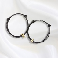 (COD) Gelang Huruf Inisial Nama Bahan Logam Tali Korea Anti Air Warna Hitam Abjad Bronze Couple Pasa