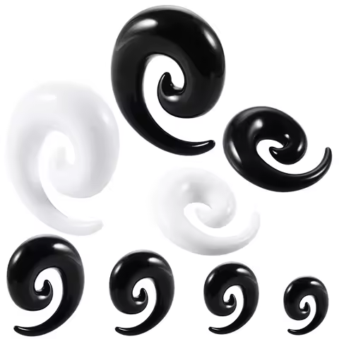 PAIR Acrylic Black&White Spiral Ear Taper Gauges Stretching Ear Plug Tunnel Ear Expander Piercing Fo