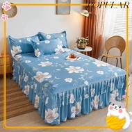 POPULAR 3in1 Bedsheet Set, Floral Printed Blue Double Lace Bed Skirt Three-piece Set, 120/150/180CM 