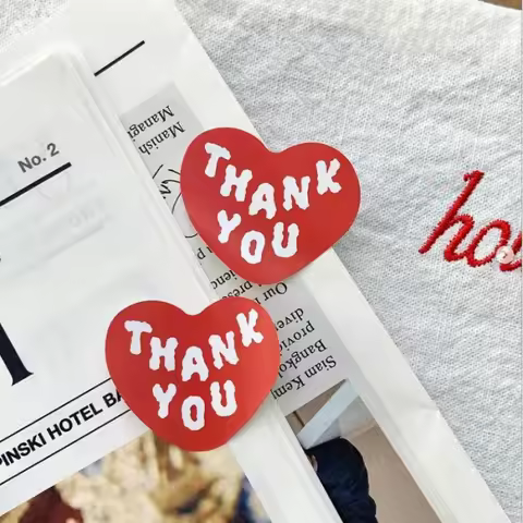 30pcs（5 sheet，6pcs/sheet）Red Heart Thank You Sticker，White thank you Gift Wrapping Stickers，DIYBakin