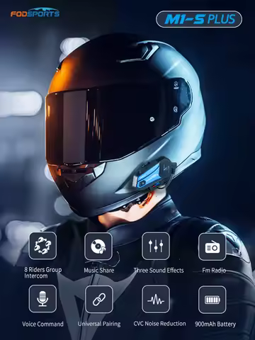 2Pcs Fodsports M1-S Plus Motorcycle Helmet Intercom Bluetooth Headset 8 Riders Moto Interphone,Music