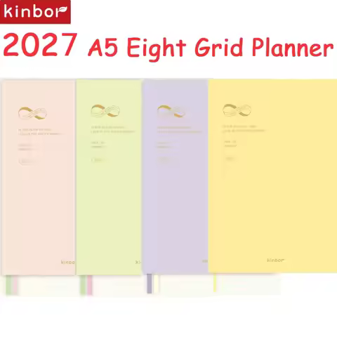 Kinbor 2027 A5 Eight Grid Planner Journal With Premium Tomoe River Paper,Soft PU Two Pages A Week Ti