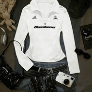 TEMU เสื้อโปโลแขนยาวคอปoloสไตล์ Y2K โกธิค สำหรับผู้หญิง | ฤดูใบไม้ร่วง/ฤดูหนาว, เสื้อทรงเข้ารูป, สไต