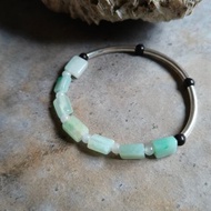 天然緬甸翡翠冰飄花方形珠 925銀彈性手串手環