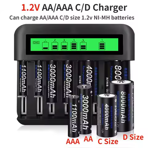 PALO USB LCD Fast Charger for 1.2 Volt AA AAA C D Battery Chargers 8 Slots For 1.2V AA AAA SC C D NI