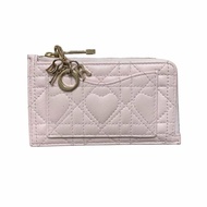 DIOR 迪奧 愛心藤格紋零錢包 皮革 粉色 金扣