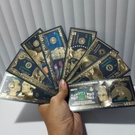 Souvenir Uang Gold Foil Black 1 Set USD Amerika 8 Lembar