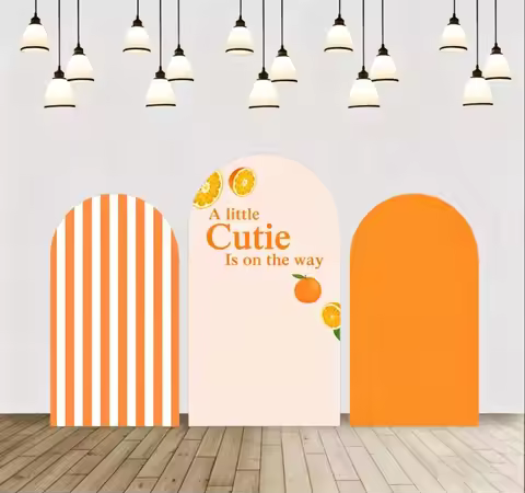 Custom 2-Side Orange Stripe Birthday Party Arch Backdrop Cover Orange and white stripes Baby Shower 