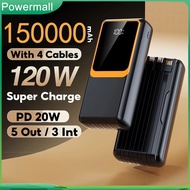 Powerbank 150000mAh 120W Super Fast Charge With 4 Cable Power Bank LED Display Big Battery Fast Char