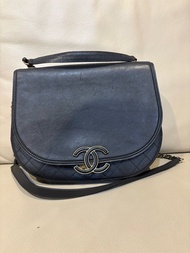 Chanel 香奈兒 24開 CF古巴系列黑色復古馬鞍包 手提包 20cm