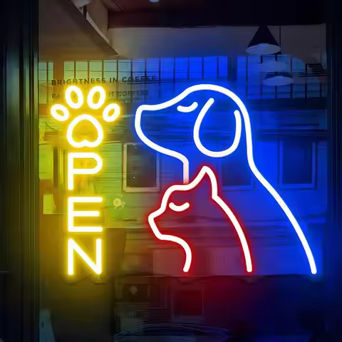 Pet Shop OPEN Neon Sign USB Dimmable Storefront Lights for Pet Stores Animal Clinics Pet Spas Groomi