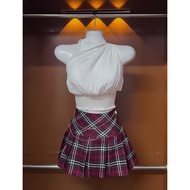 Aspirin shirt - red checkered pleated skirt