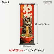 2d Flat, 1pc Cat Noodles Wall Art Scroll - Vertical Plastic Framed Hanging Painting With Japanese Te