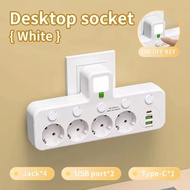 TRADER Wall Mounted EU Plug Outlet 4 Plugs Universal Outlet Electrical Socket Durable Type-C Ports S