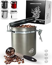Coffee Canister Airtight 500 g - Gun Metal - Coffee Bean Storage Container 1.5 L Made of Stainless S