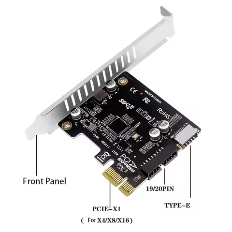 PCIE to USB 3.0 Expansion Card 5Gpbs Type E Converter Front Panel PCI Express 1x 4X 8X 16X to 19P 20