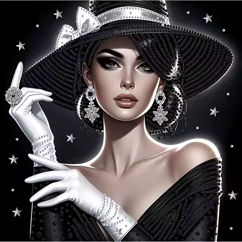 5D Diamond painting set, Black Hat Beauty diamond painting, irregular diamond inlay, a perfect gift 