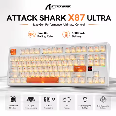 ATTACK SHARK X87ULTRA 8K Wireless Mechanical Keyboard 80% TKL RGB Hot Swap Bluetooth/2.4G/Wired 1000