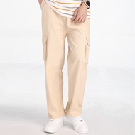 Kargo Multi Pocket Straight Cut Loose Cargo Pants Men Oversized Fashion Khaki Korean Casual Long Sla