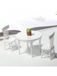 3入組diy迷你食物玩耍白色圓餐桌和椅子1/12 Ob11娃娃屋傢俱場景模型配件