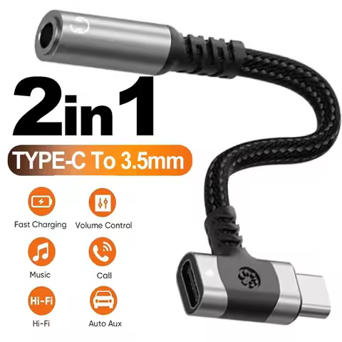 USB C To 3.5mm Earphones Adapter Type C PD Charging Cord For Samsung iPhone 2-in-1 C-Type To 3.5mm E