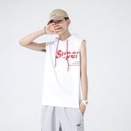 男裝無袖T恤夏季新款男士坎肩背心純棉寬鬆速幹運動連帽衫潮