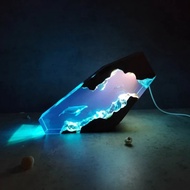 [Pannow] Epoxy Resin Wood Light Lamp Large Diver And Humpback Whale Led Lights Night Light For DIY Table Crafts Party Wedding Desktop Lamp