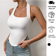 2-strap crop top, large square neck 2-strap shirt D041