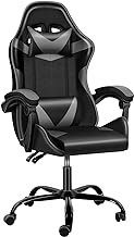Gaming Chair, Computer Chair with Lumbar Support, Ergonomic Height Adjustable Recliner Racing Video Game Chair with 360°-Swivel Seat and Headrest for Office or Gaming, 440lb Capacity,Black/Grey
