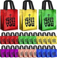 Sweetude Christmas Christian Gift Bags Bulk Reusable Non Woven Jesus Loves You Gift Bags 7.87 x 10.2