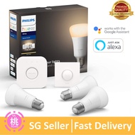Philips Hue White Starter Kit, Smart Bulb 3 Pack LED (E27) Includes Hue Button and Bridge, Works with Voice Assistant
