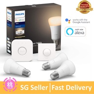 Philips Hue White Starter Kit, Smart Bulb 3 Pack LED (E27) Includes Hue Button and Bridge, Works wit