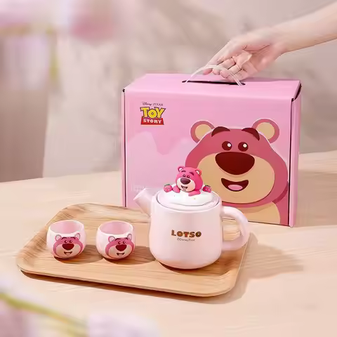 Genuine Disney Lotso Winnie The Pooh Children's Ceramic Teapot Set Office Tea Making Artifact Cute B