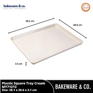 Flowery Plastic Square Tray Cream 38x28cm - Thick ABS Bread & Cake Display Tray