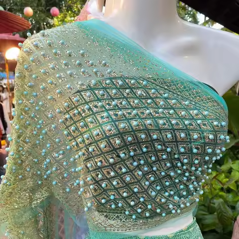 Thailand Women Glitter Scarf Wrap Cape Beads Lace Mesh Shawl Southeast Travel Ethnic Beach Holiday P