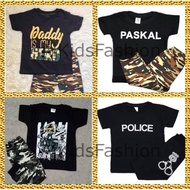 Set Pyjamas Sleepsuit Baju Tidur Tido Budak Kanak Kanak Army  Pattern Corak Askar Paskal Cotton Sepa