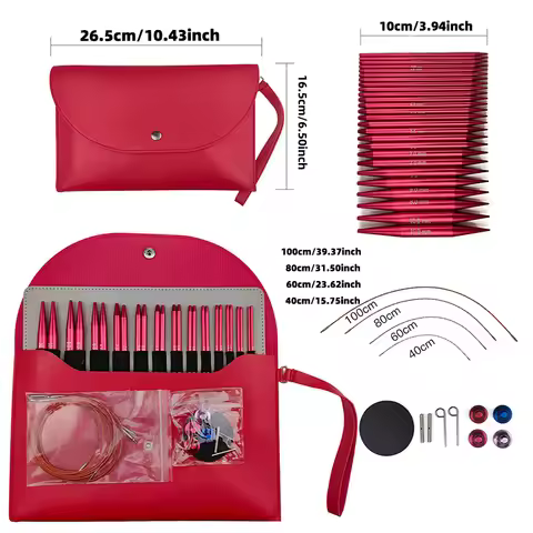 A Set of 39 Knitting Tools, Aluminum Oxide Glossy Red, Removable and Replaceable Head Ring Sweater N