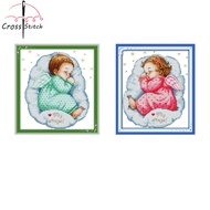 Asleep Angel Baby Boy And Girl Cross Stitch Complete Set With Pattern Printed Unprinted Aida Fabric Canvas 11CT 14CT Stamped Counted Cloth With Materials DIY Needlework Handmade Embroidery Home Room Decor Sewing Kit