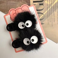 Set of 4 Cross Eyed Soot Sprite Hair Clips Plush 3D Duckbill Clips for Side Hair Funny Cartoon Hair 