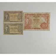 1941 Malaya 1 Cent 20 Cents King George VI WWII Emergency Note Set / Old Money Collection 马来亚二战乔治六世旧